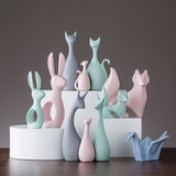 Pink Green Ceramic Deer Rabbit Figurines Home Decoration
