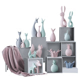 Pink Green Ceramic Deer Rabbit Figurines Home Decoration