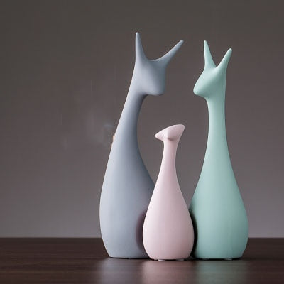 Pink Green Ceramic Deer Rabbit Figurines Home Decoration