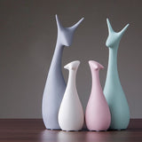Pink Green Ceramic Deer Rabbit Figurines Home Decoration