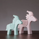 Pink Green Ceramic Deer Rabbit Figurines Home Decoration