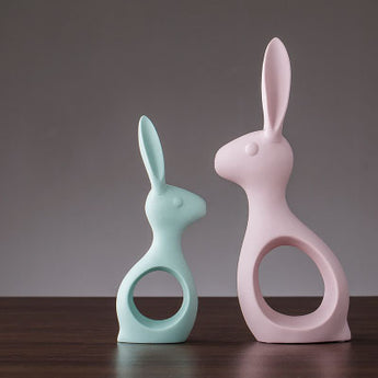 Pink Green Ceramic Deer Rabbit Figurines Home Decoration
